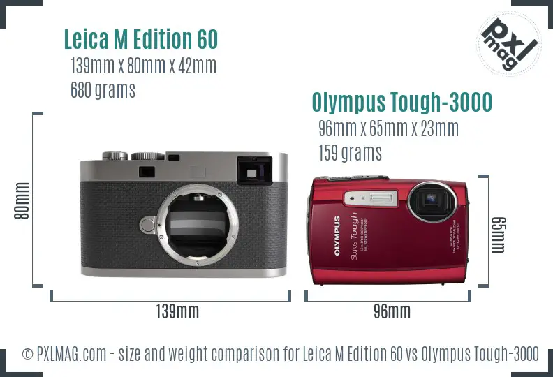 Leica M Edition 60 vs Olympus Tough-3000 size comparison