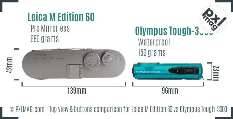 Leica M Edition 60 vs Olympus Tough-3000 top view buttons comparison