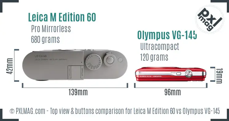 Leica M Edition 60 vs Olympus VG-145 top view buttons comparison