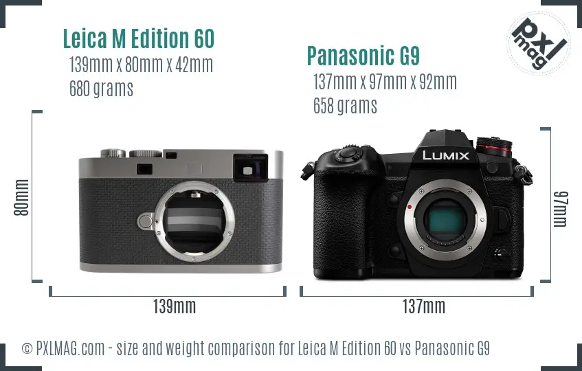 Leica M Edition 60 vs Panasonic G9 size comparison