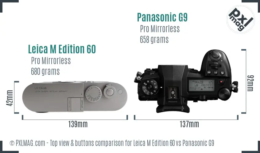 Leica M Edition 60 vs Panasonic G9 top view buttons comparison