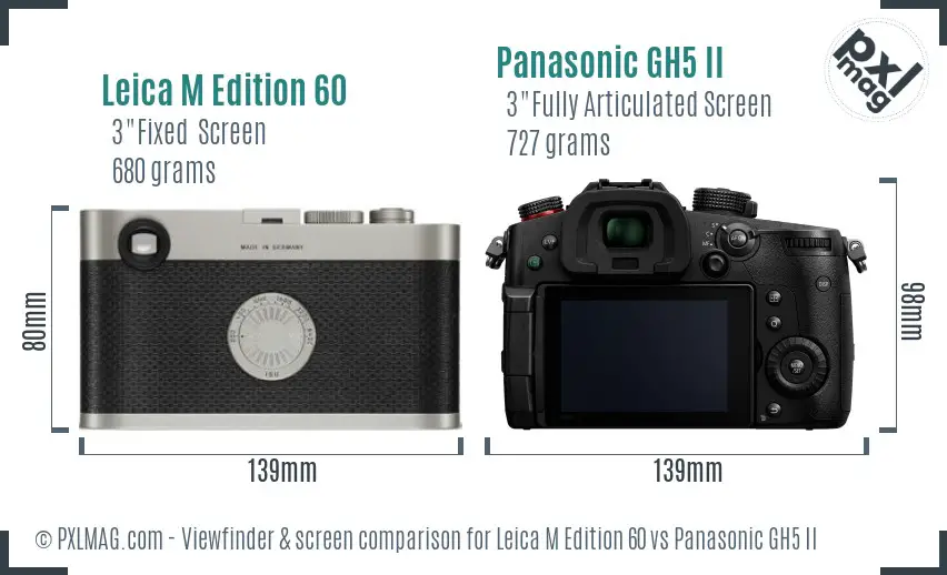 Leica M Edition 60 vs Panasonic GH5 II Screen and Viewfinder comparison