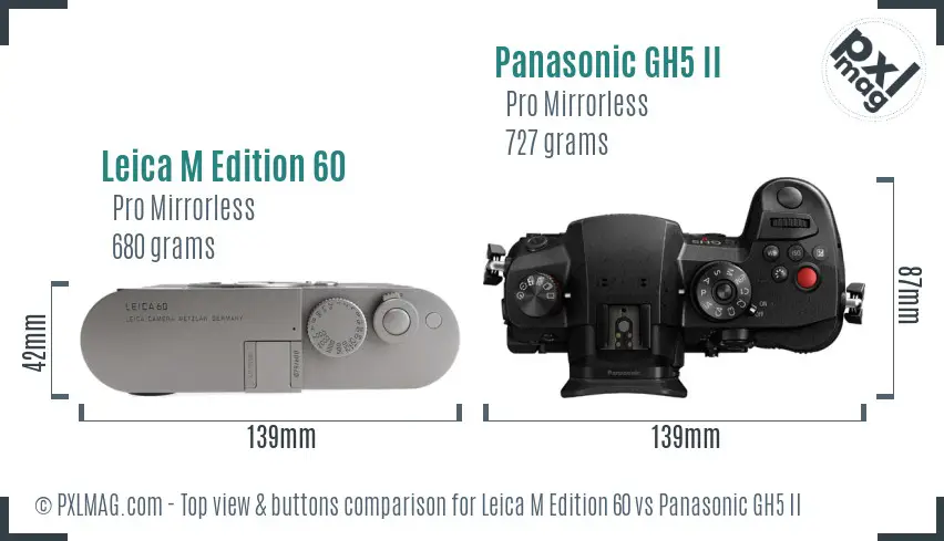 Leica M Edition 60 vs Panasonic GH5 II top view buttons comparison