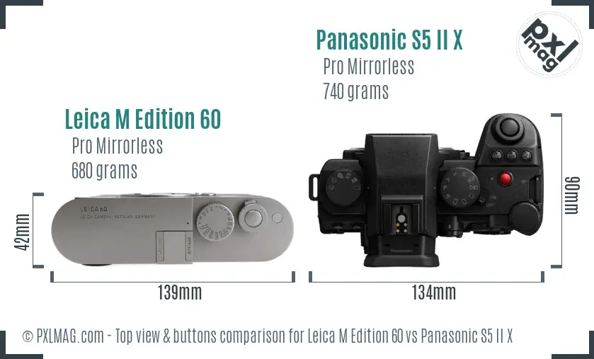 Leica M Edition 60 vs Panasonic S5 II X top view buttons comparison Leica M Edition 60 vs Panasonic S5 II X top view buttons comparison