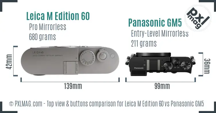 Leica M Edition 60 vs Panasonic GM5 top view buttons comparison Leica M Edition 60 vs Panasonic GM5 top view buttons comparison