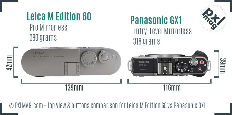 Leica M Edition 60 vs Panasonic GX1 top view buttons comparison Leica M Edition 60 vs Panasonic GX1 top view buttons comparison