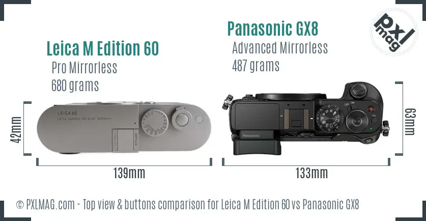 Leica M Edition 60 vs Panasonic GX8 top view buttons comparison