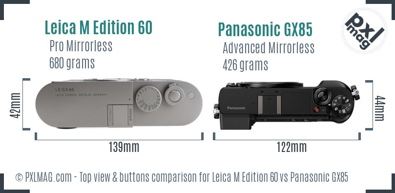 Leica M Edition 60 vs Panasonic GX85 top view buttons comparison