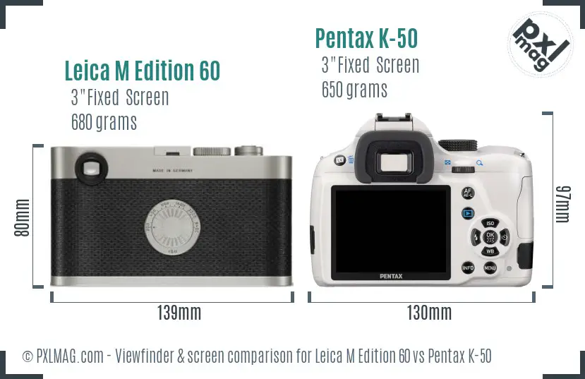 Leica M Edition 60 vs Pentax K-50 Screen and Viewfinder comparison