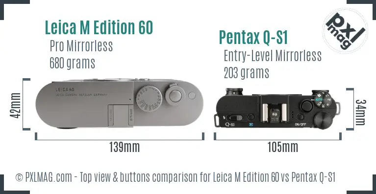 Leica M Edition 60 vs Pentax Q-S1 top view buttons comparison