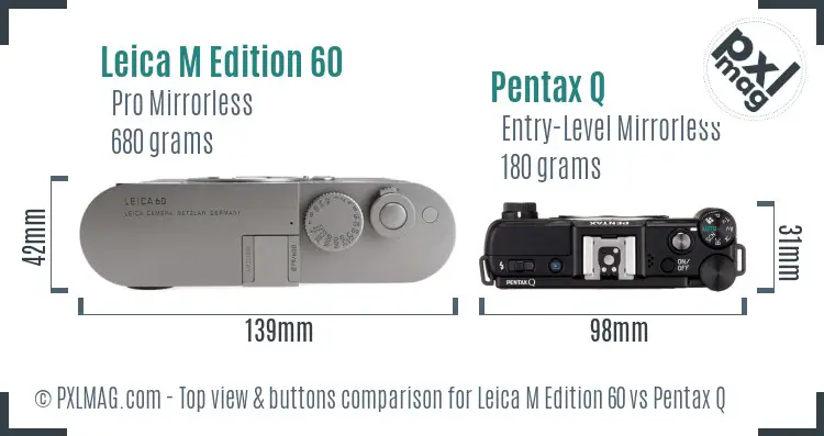 Leica M Edition 60 vs Pentax Q top view buttons comparison