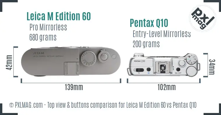 Leica M Edition 60 vs Pentax Q10 top view buttons comparison