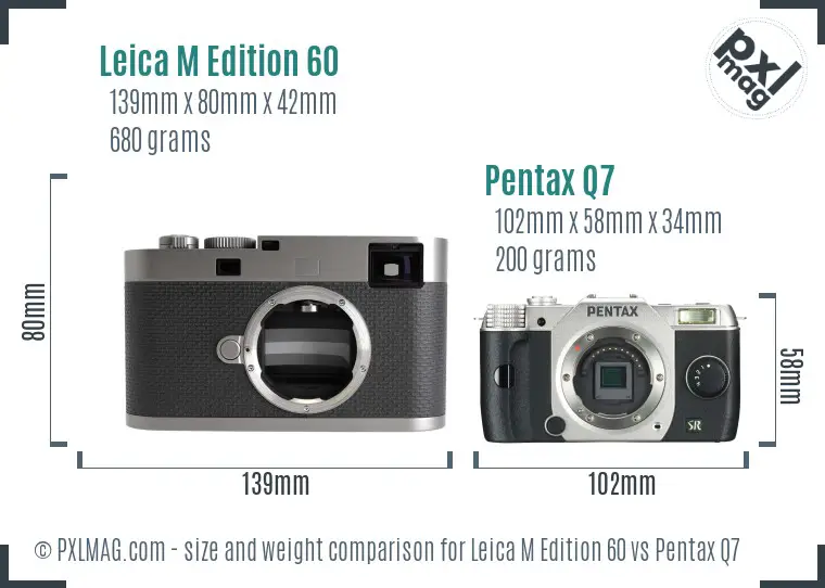 Leica M Edition 60 vs Pentax Q7 size comparison
