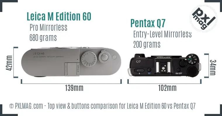 Leica M Edition 60 vs Pentax Q7 top view buttons comparison