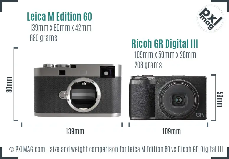 Leica M Edition 60 vs Ricoh GR Digital III size comparison