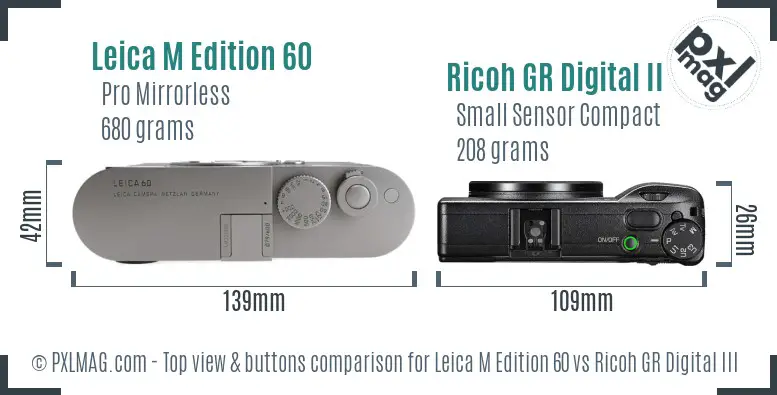 Leica M Edition 60 vs Ricoh GR Digital III top view buttons comparison