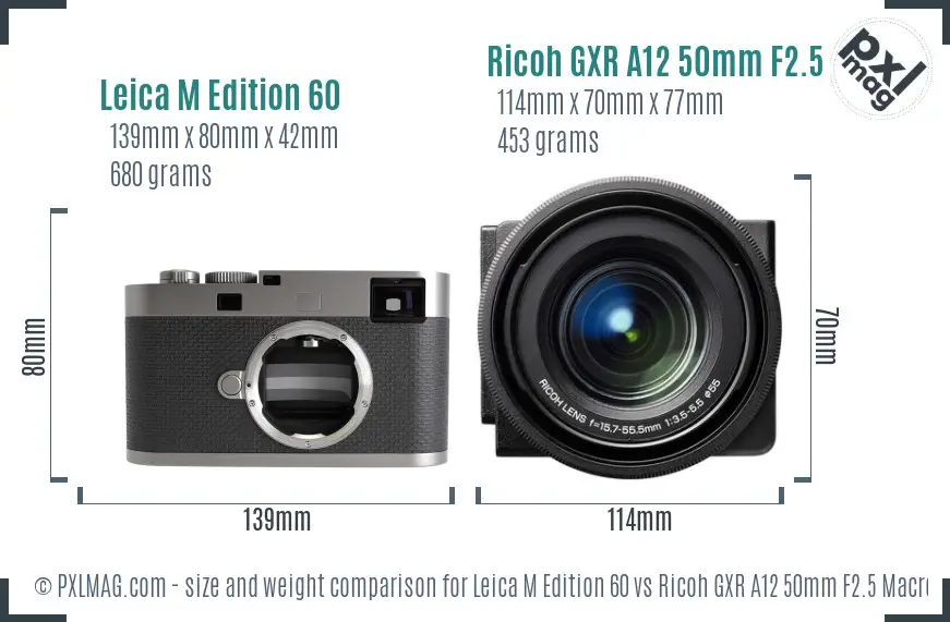 Leica M Edition 60 vs Ricoh GXR A12 50mm F2.5 Macro size comparison