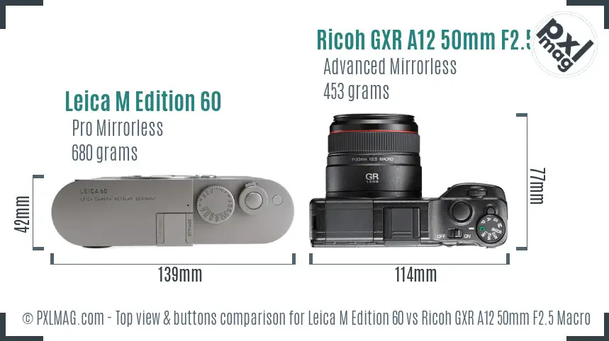 Leica M Edition 60 vs Ricoh GXR A12 50mm F2.5 Macro top view buttons comparison