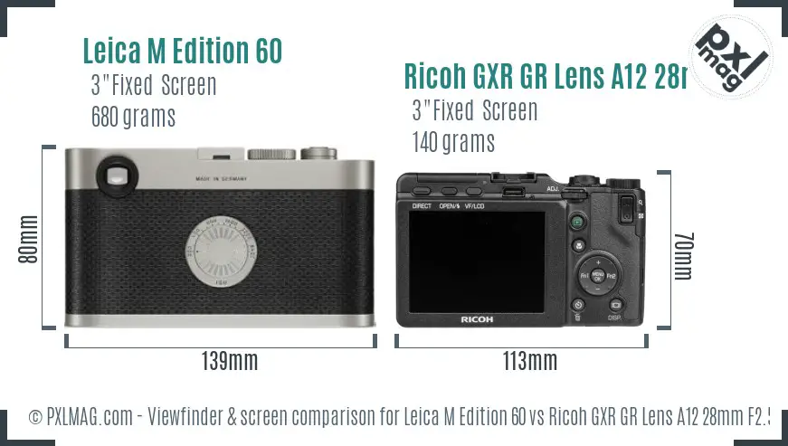 Leica M Edition 60 vs Ricoh GXR GR Lens A12 28mm F2.5 Screen and Viewfinder comparison
