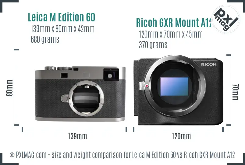 Leica M Edition 60 vs Ricoh GXR Mount A12 size comparison
