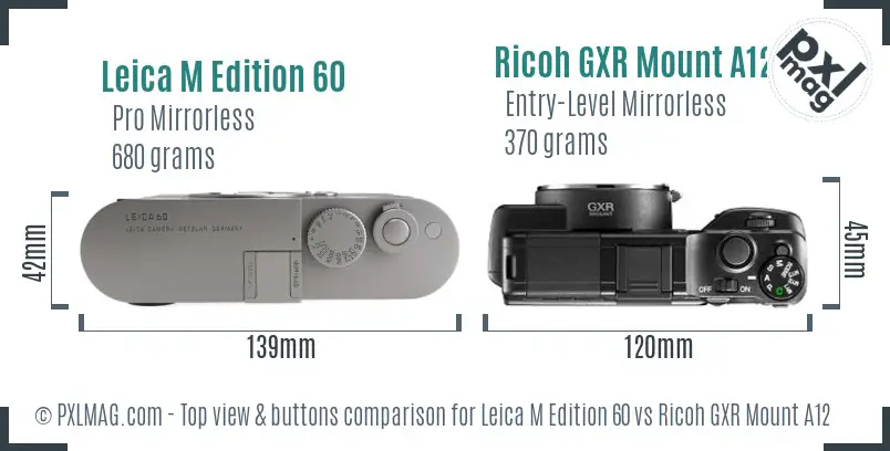 Leica M Edition 60 vs Ricoh GXR Mount A12 top view buttons comparison
