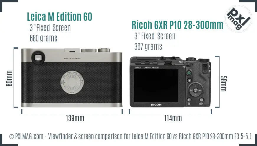 Leica M Edition 60 vs Ricoh GXR P10 28-300mm F3.5-5.6 VC Screen and Viewfinder comparison