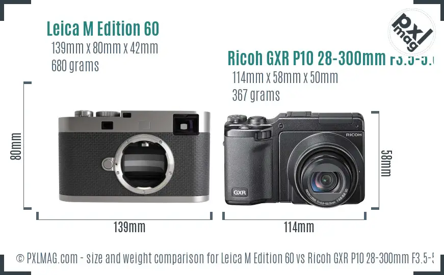 Leica M Edition 60 vs Ricoh GXR P10 28-300mm F3.5-5.6 VC size comparison