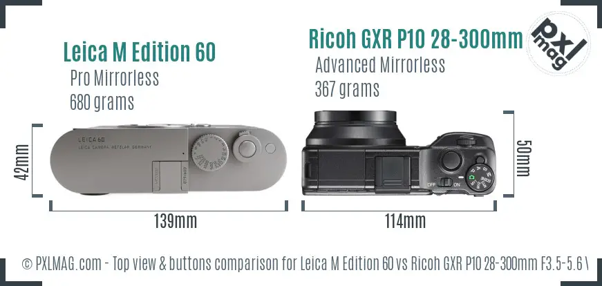 Leica M Edition 60 vs Ricoh GXR P10 28-300mm F3.5-5.6 VC top view buttons comparison
