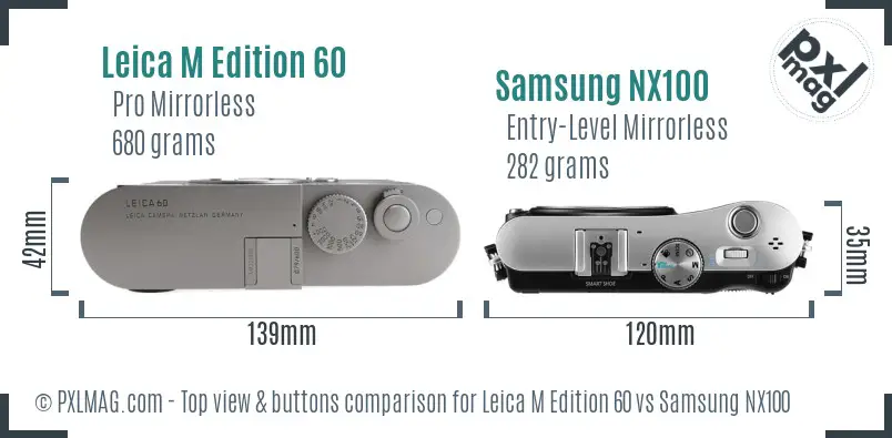 Leica M Edition 60 vs Samsung NX100 top view buttons comparison