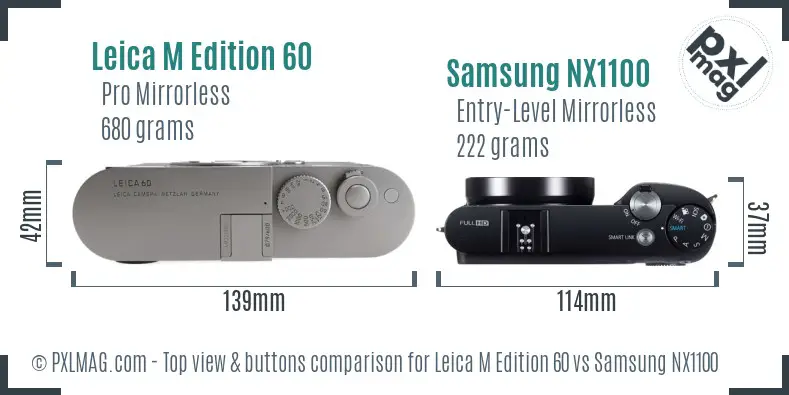Leica M Edition 60 vs Samsung NX1100 top view buttons comparison Leica M Edition 60 vs Samsung NX1100 top view buttons comparison