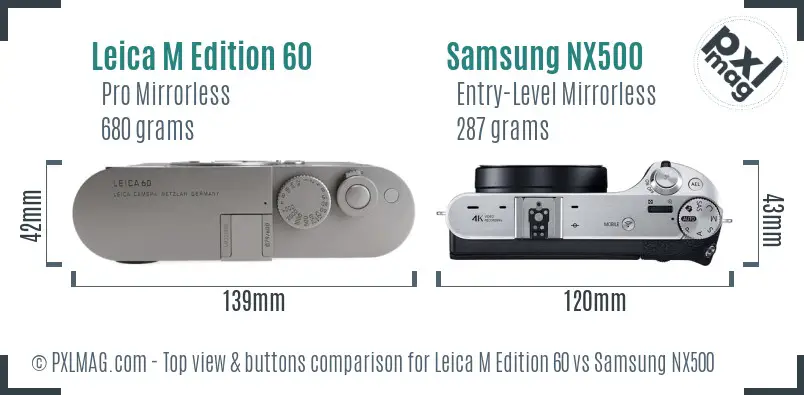 Leica M Edition 60 vs Samsung NX500 top view buttons comparison