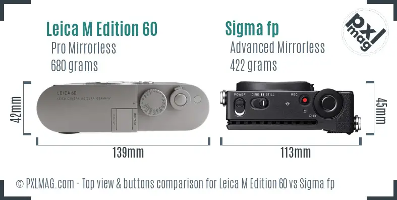 Leica M Edition 60 vs Sigma fp top view buttons comparison