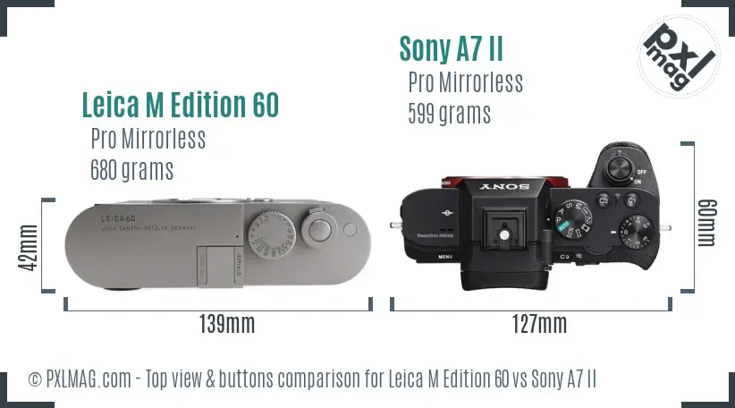 Leica M Edition 60 vs Sony A7 II top view buttons comparison