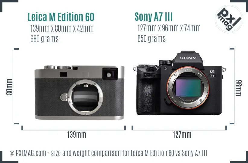Leica M Edition 60 vs Sony A7 III size comparison