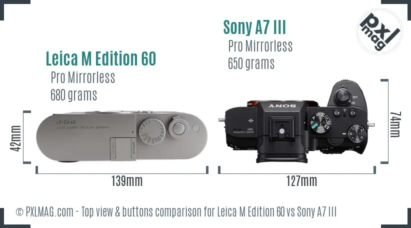 Leica M Edition 60 vs Sony A7 III top view buttons comparison