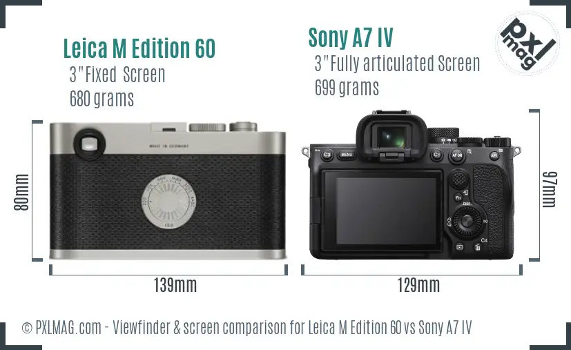 Leica M Edition 60 vs Sony A7 IV Screen and Viewfinder comparison