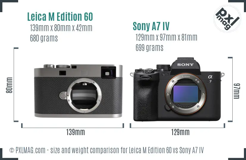 Leica M Edition 60 vs Sony A7 IV size comparison