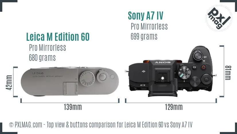 Leica M Edition 60 vs Sony A7 IV top view buttons comparison