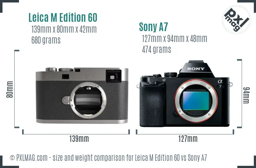 Leica M Edition 60 vs Sony A7 size comparison
