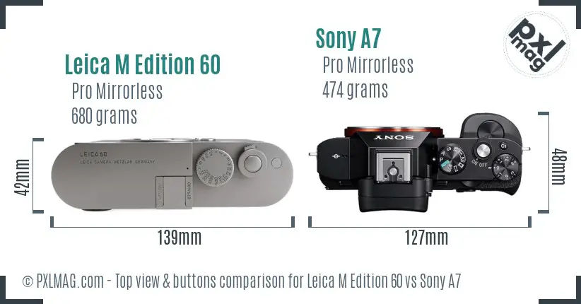 Leica M Edition 60 vs Sony A7 top view buttons comparison