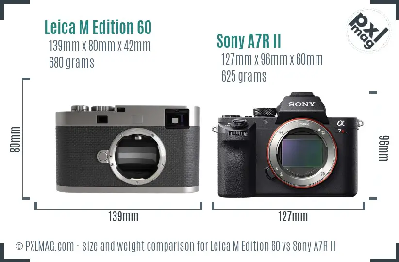 Leica M Edition 60 vs Sony A7R II size comparison