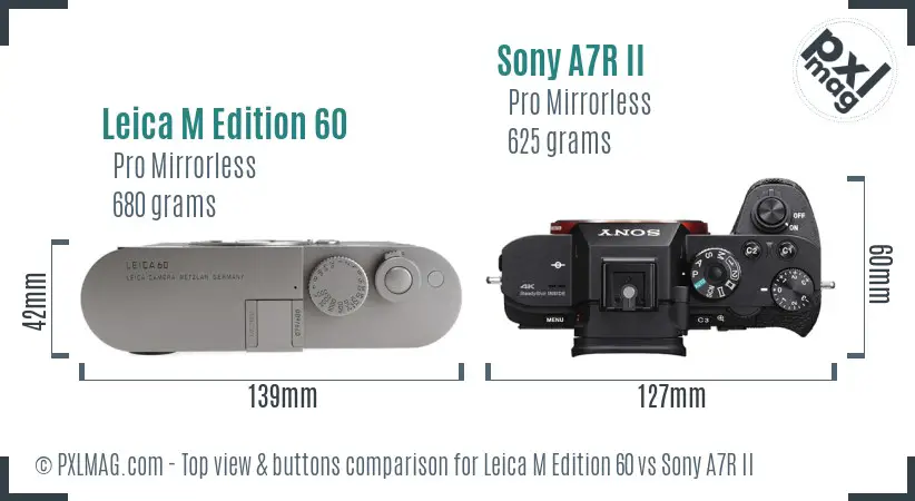 Leica M Edition 60 vs Sony A7R II top view buttons comparison