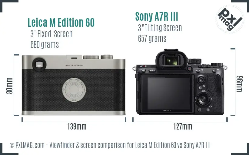 Leica M Edition 60 vs Sony A7R III Screen and Viewfinder comparison