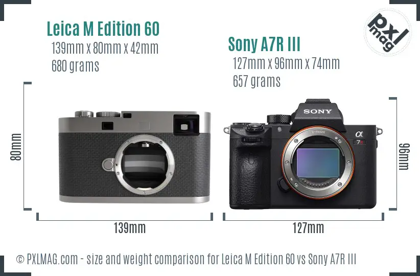 Leica M Edition 60 vs Sony A7R III size comparison