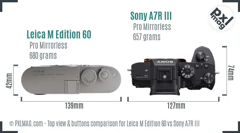Leica M Edition 60 vs Sony A7R III top view buttons comparison