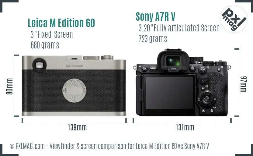 Leica M Edition 60 vs Sony A7R V Screen and Viewfinder comparison