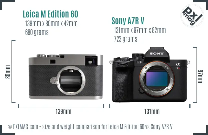 Leica M Edition 60 vs Sony A7R V size comparison