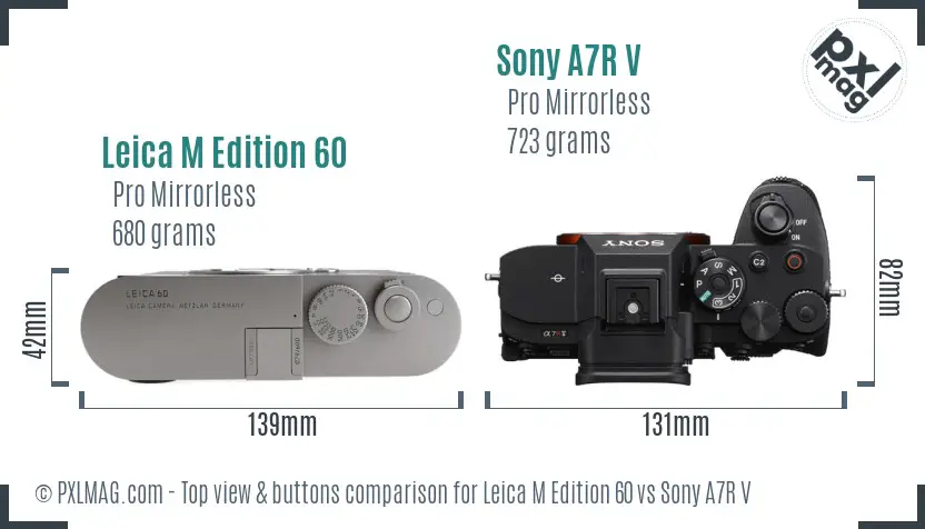 Leica M Edition 60 vs Sony A7R V top view buttons comparison