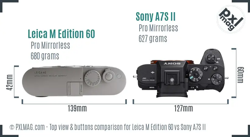Leica M Edition 60 vs Sony A7S II top view buttons comparison