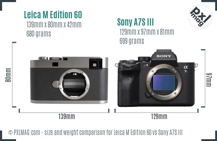Leica M Edition 60 vs Sony A7S III size comparison